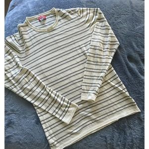 Zara Man Linen Collection Sz L White Grey Stripe Long Sleeve Lightweight Sweater